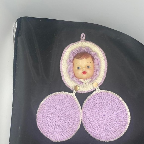 Other - Vintage 1950'' Crochet Doll Face Pot Holder Trivet‎ Kitsch Kitchen (mcp25)